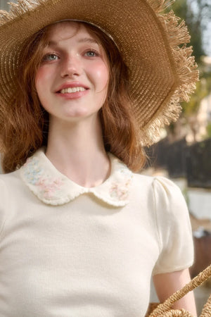 Frozen Flowers Wool Embroidery Top