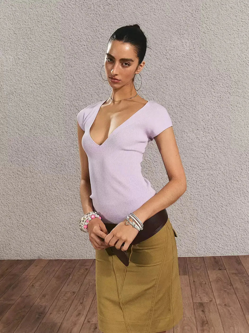 Lilac Deep-V Knit Top