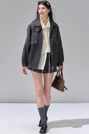 Fungus Edge Collar Drawstring Lace-up Shirt