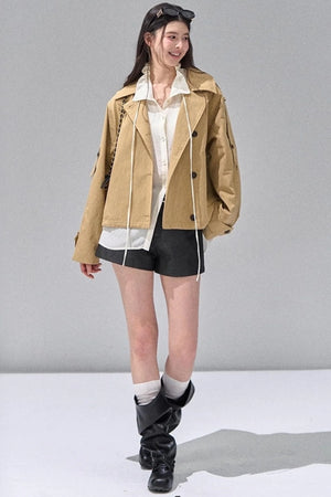 Fungus Edge Collar Drawstring Lace-up Shirt
