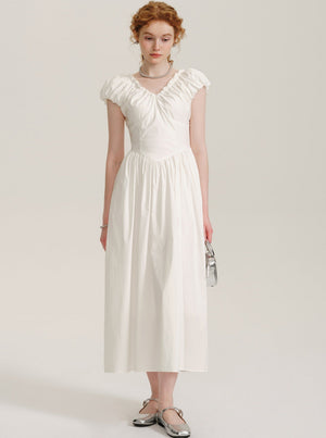 Fungus Trim V-Neck Long Dress