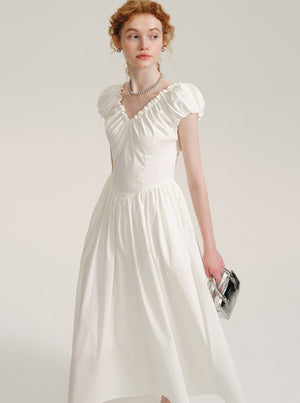 Fungus Trim V-Neck Long Dress