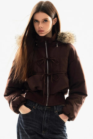 Fur Collar Cropped Cotton Jacket
