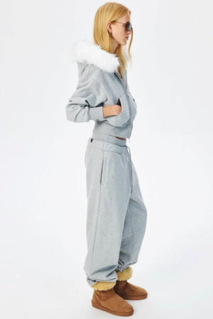 Fur Collar Hooded Sweatshirt Set-Up
