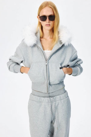 Fur Collar Hooded Sweatshirt Set-Up