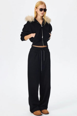 Fur Collar Hooded Sweatshirt Set-Up