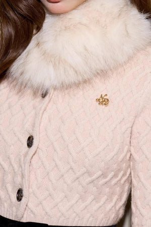 Fur Collar Knitted Cardigan Set