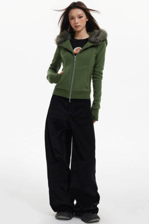 Fur Collar Slim Cotton Hooded Jacket