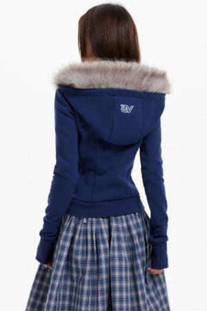 Fur Collar Slim Cotton Hooded Jacket