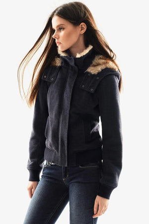 Fur Collar Textured Hooded Jacket