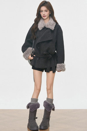Fur Collar Thickened Woolen Coat Set-Up
