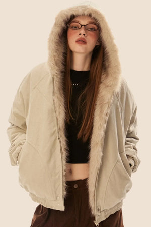 Furry Collar Hooded Padded Jacket