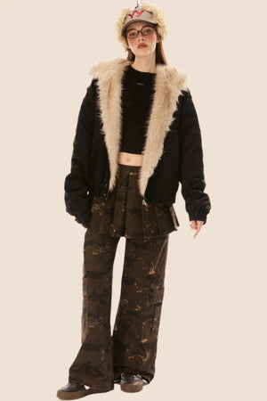 Furry Collar Hooded Padded Jacket