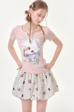 Fuzzy Pink Rabbit Print T-Shirt