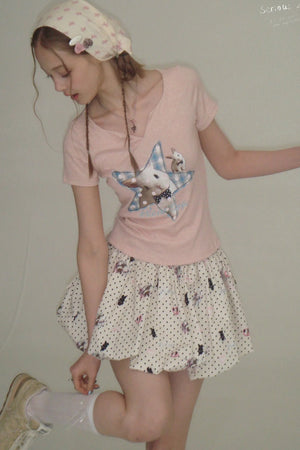 Fuzzy Pink Rabbit Print T-Shirt