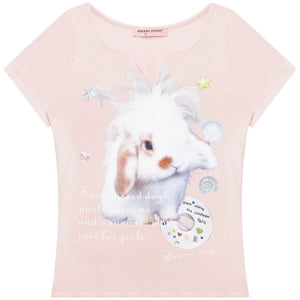 Fuzzy Pink Rabbit Print T-Shirt