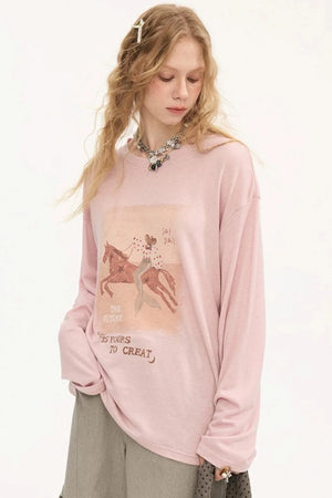 Galloping Horse Print Long Sleeve Tee