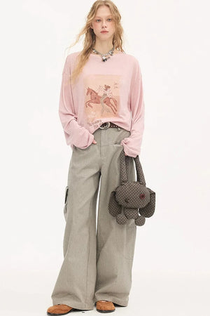 Galloping Horse Print Long Sleeve Tee