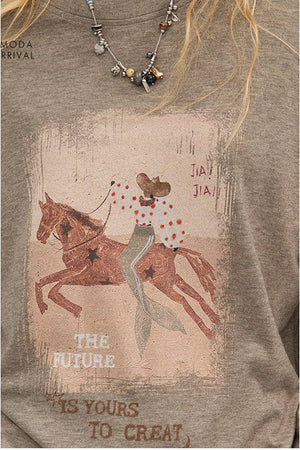 Galloping Horse Print Long Sleeve Tee