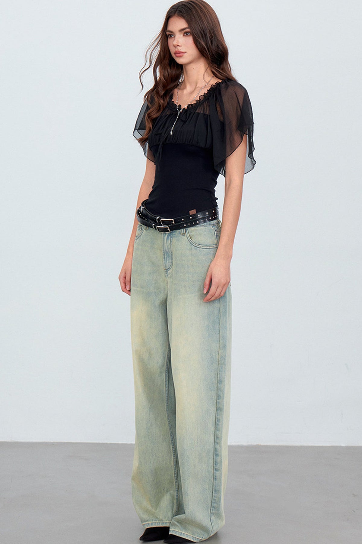 Gauze Patchwork Ruffle Top