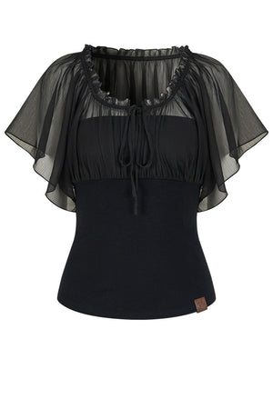 Gauze Patchwork Ruffle Top
