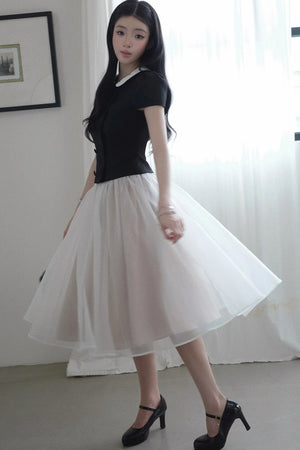 Gentle Style Mesh Skirt Set-Up