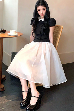 Gentle Style Mesh Skirt Set-Up