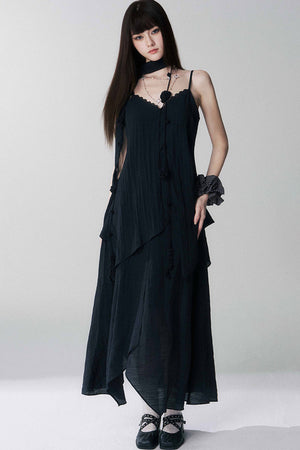 Ghost Girl Black Spaghetti Dress