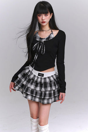 Ghost Girl Plaid Puff Skirt Set-Up