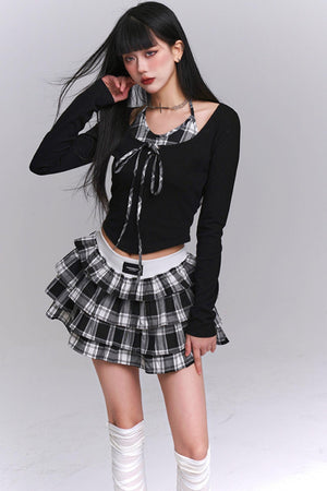 Ghost Girl Plaid Puff Skirt Set-Up