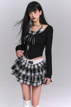 Ghost Girl Plaid Puff Skirt Set-Up