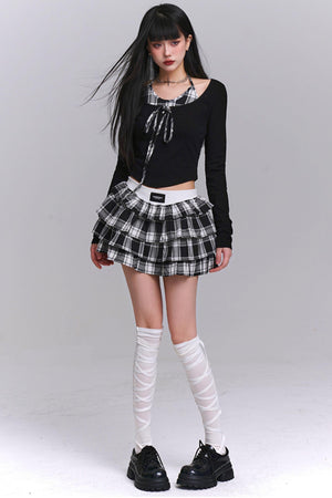Ghost Girl Plaid Puff Skirt Set-Up