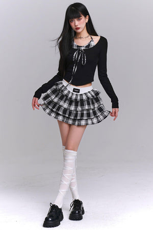 Ghost Girl Plaid Puff Skirt Set-Up