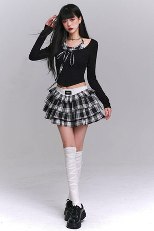Ghost Girl Plaid Puff Skirt Set-Up