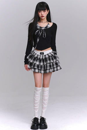 Ghost Girl Plaid Puff Skirt Set-Up