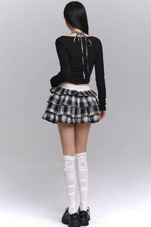 Ghost Girl Plaid Puff Skirt Set-Up
