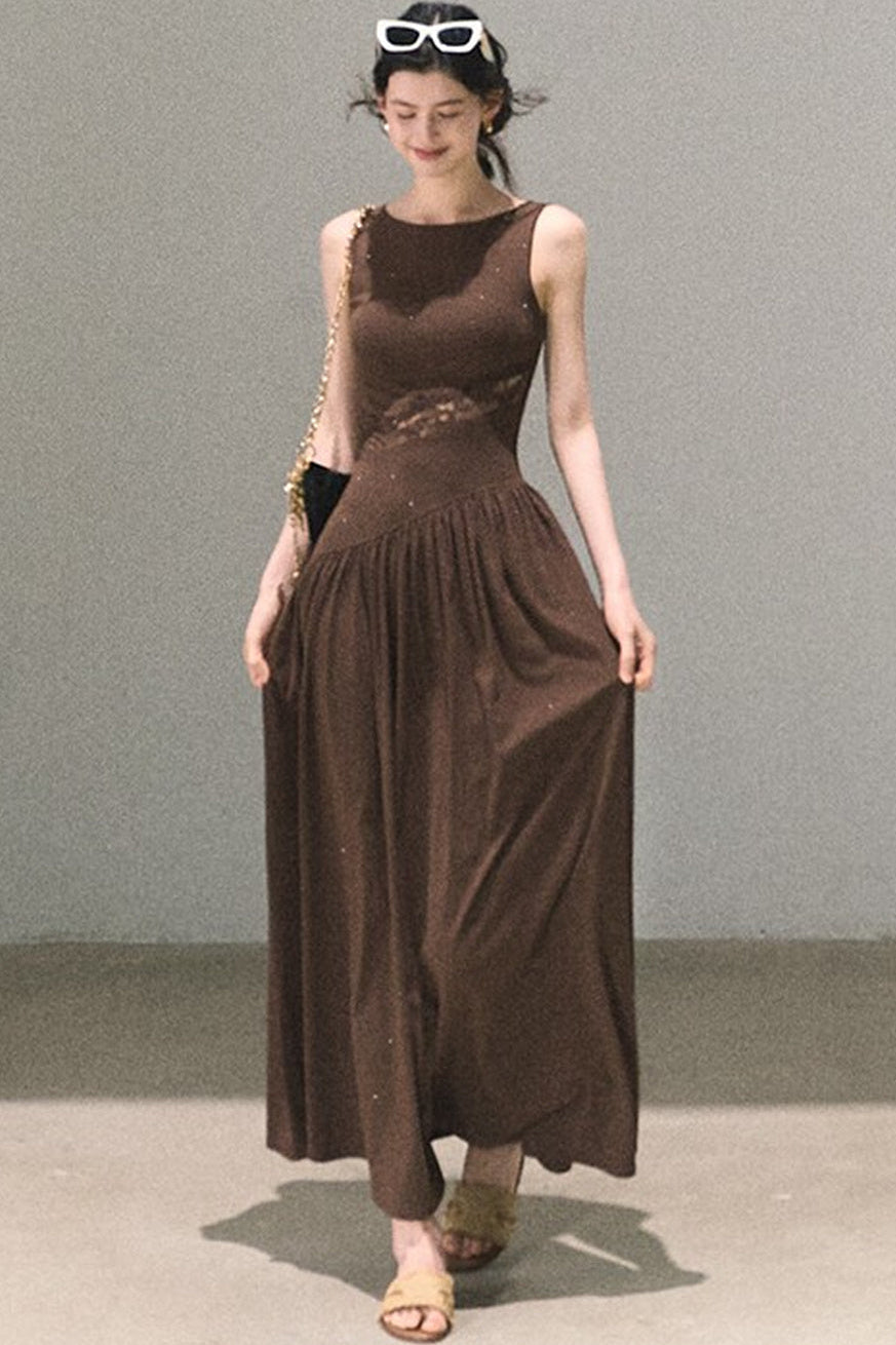 Gilded Lace Waist-Cinching Dress