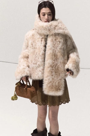 Girlish Leopard Print Fur Coat Set-Up