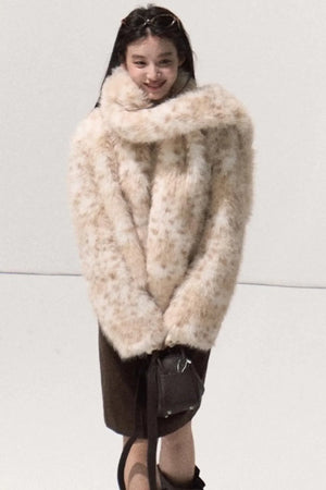 Girlish Leopard Print Fur Coat Set-Up