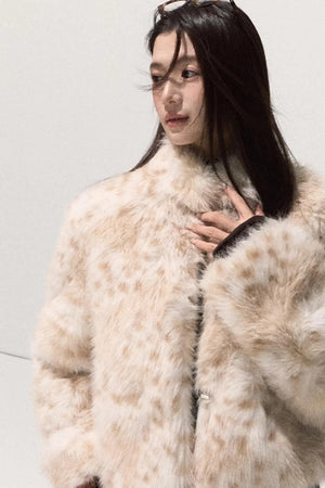Girlish Leopard Print Fur Coat Set-Up