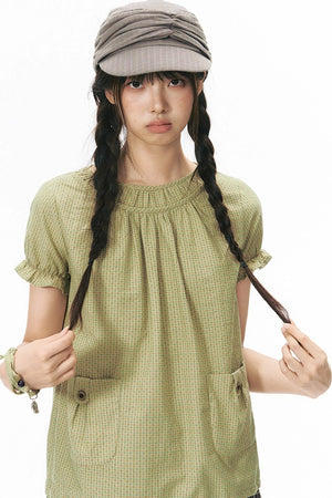 Girly Puff-Sleeved Round-Neck Shirt