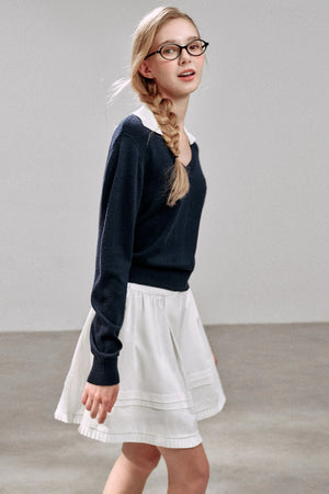 Glossy Pleated Puffy A-Line Skirt