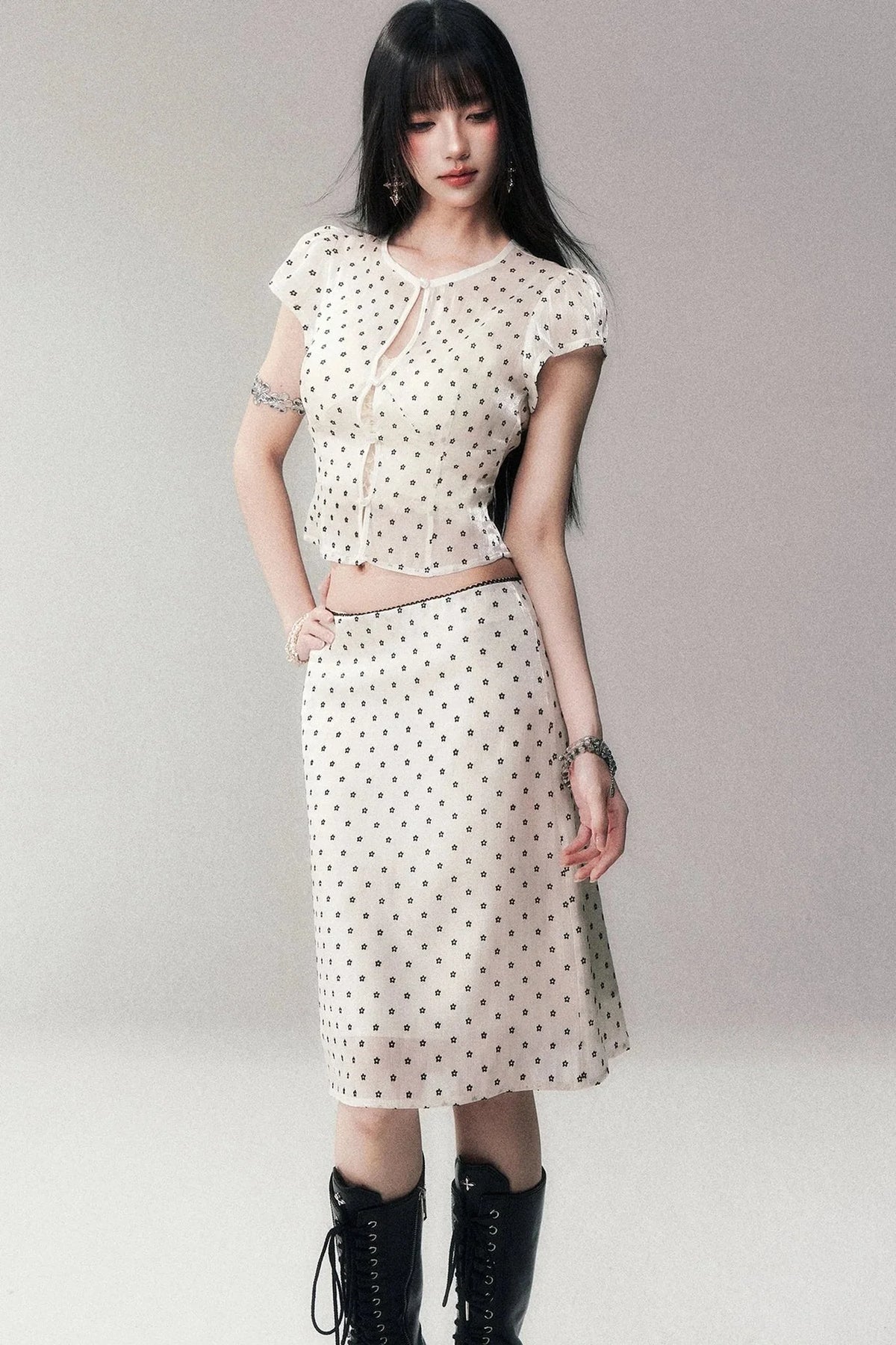 Glossy Polka Dot Top and Skirt Set-Up