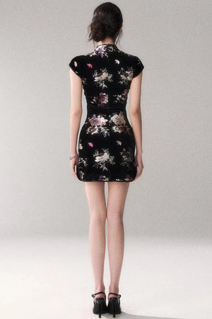 Gold-Embellished Velvet Dress