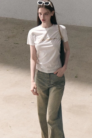 Gold Foil Print Knit T-Shirt