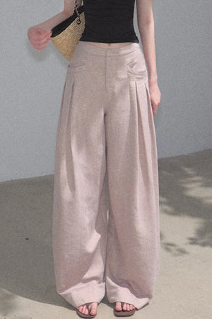 Gold Silk Linen Wide-Leg Pants