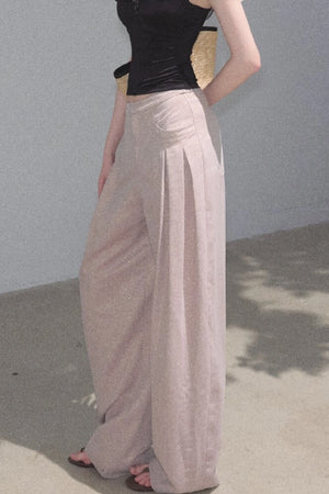 Gold Silk Linen Wide-Leg Pants