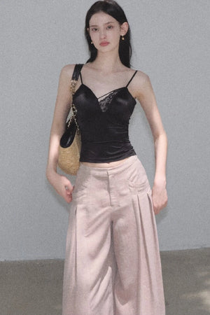 Gold Silk Linen Wide-Leg Pants