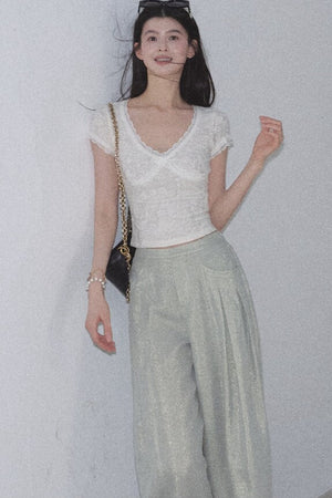Gold Silk Linen Wide-Leg Pants
