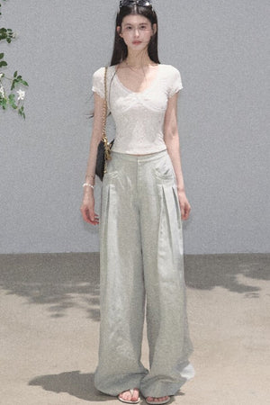 Gold Silk Linen Wide-Leg Pants